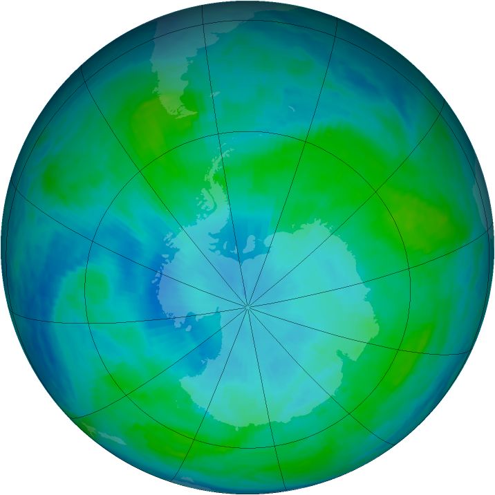 Antarctic ozone map for 03 February 1991